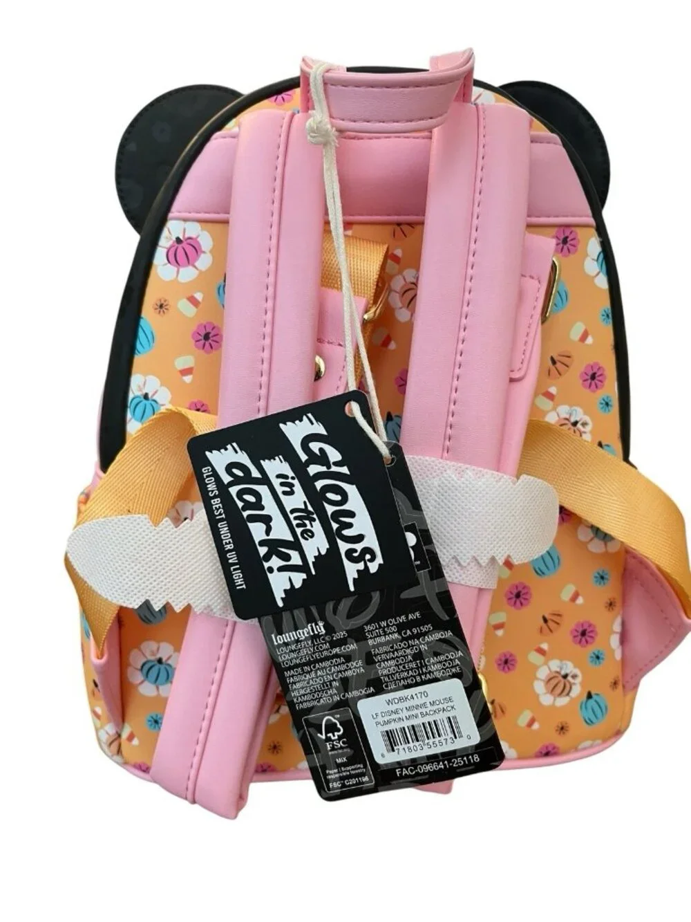 Loungefly Halloween Minnie Mouse Floral Pumpkin Glow In Dark Mini Backpack NWT